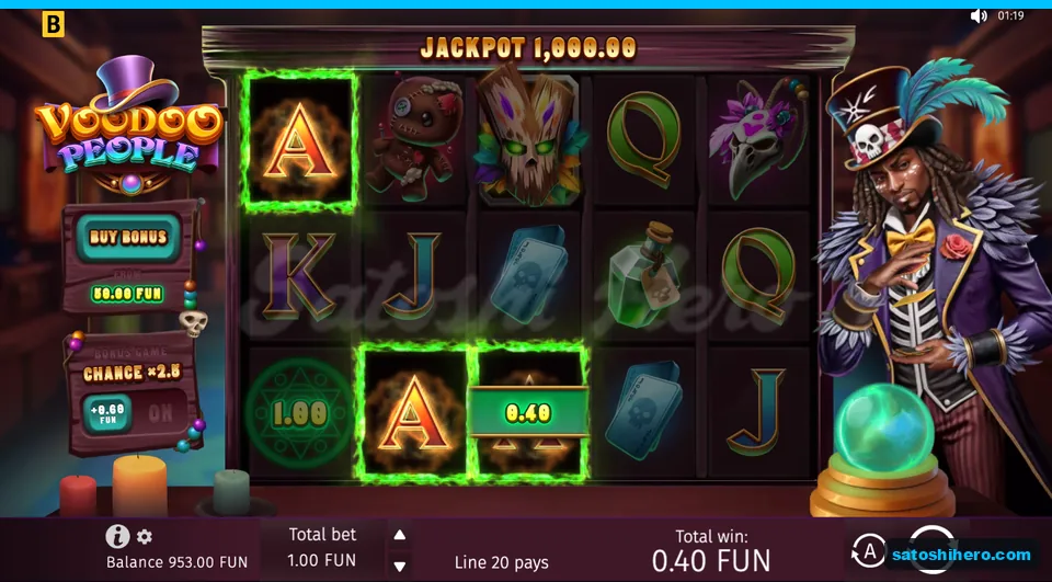 Win screen showing three Aces for 0.40