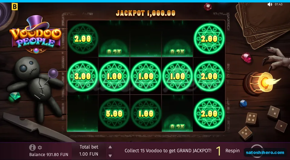 Respin screen with green coin values