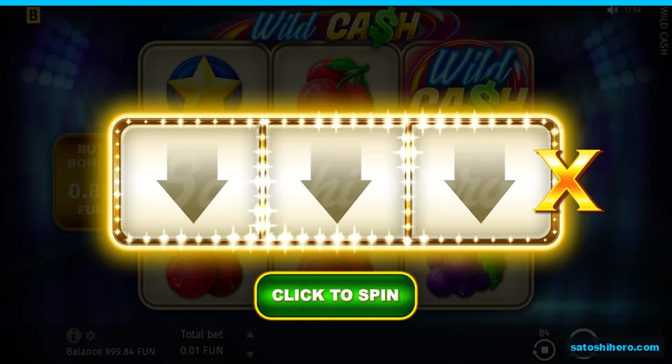 Bonus screen showing three digit reel and spin button