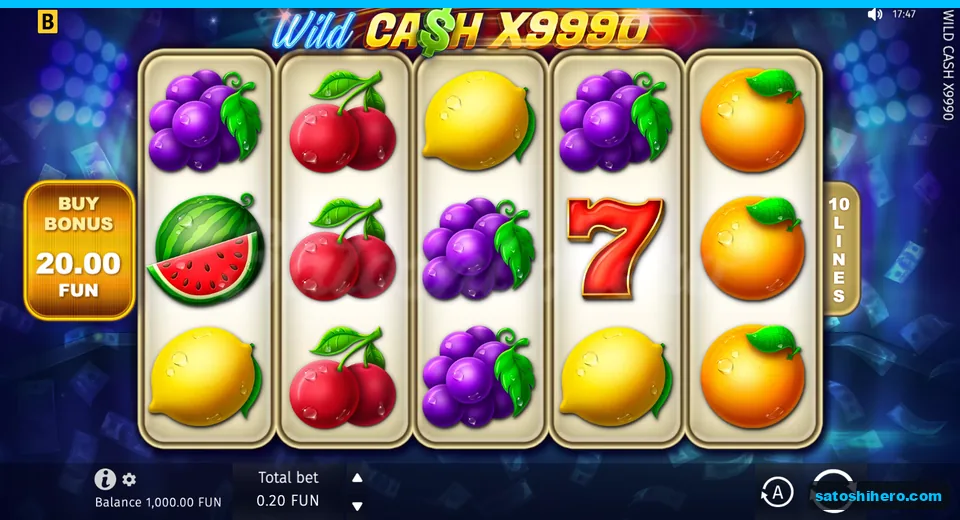Base screen with fruit reels and $1,000 balance