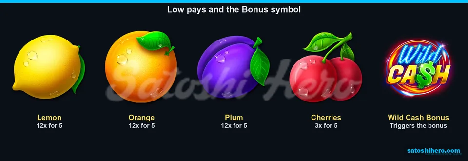 Paytable page for low symbols and bonus logo