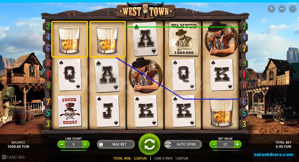 Stopped reels with whiskey glasses paying 1.00 FUN