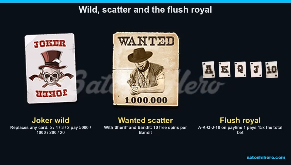 Info screen showing Joker, Wanted and Flush Royal