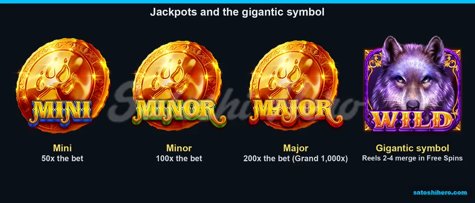 Jackpot coin values and three-reel gigantic wild displayed