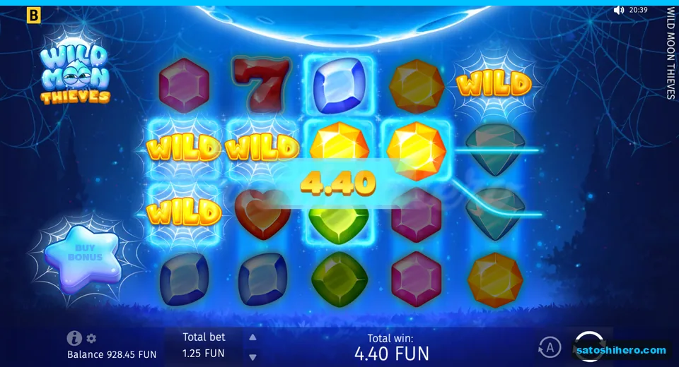 Win screen with wild signs and 4.40 total