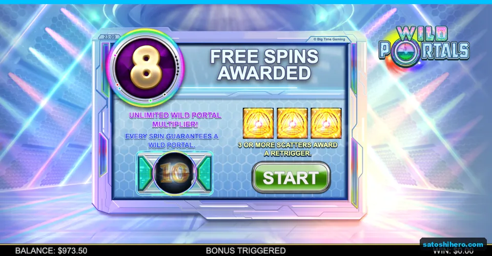 Free spins award card showing eight spins