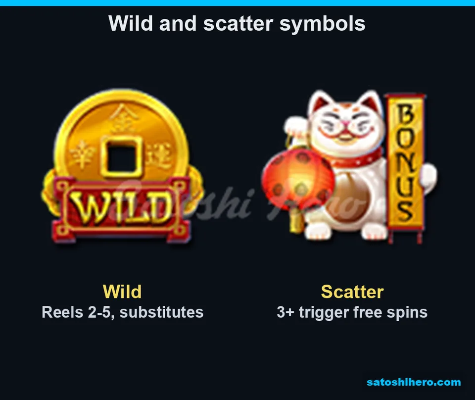 Gold wild coin and lucky cat scatter shown