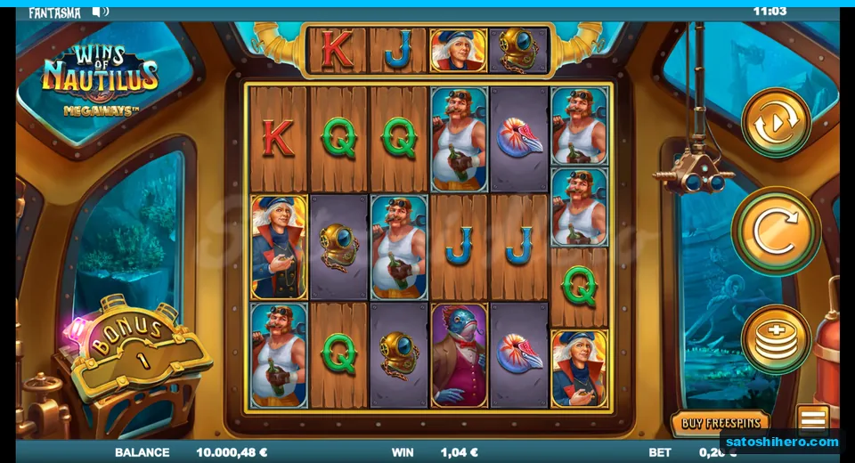 $1.04 win shown on a settled spin