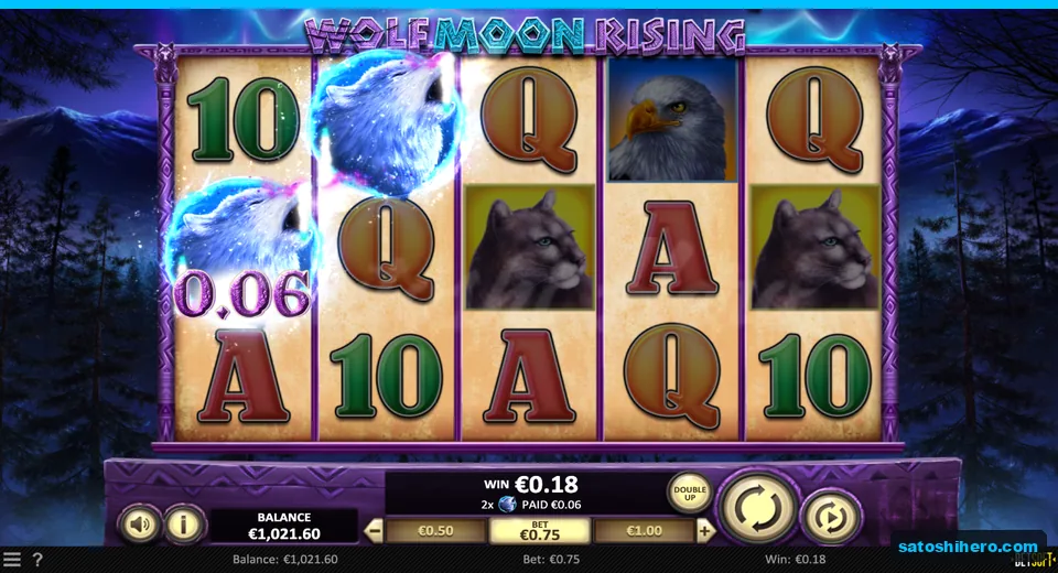 $0.18 win shown beside two blue wolves