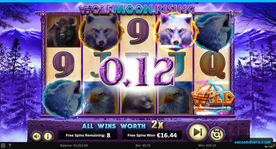 Eight free spins left with $16.44 won