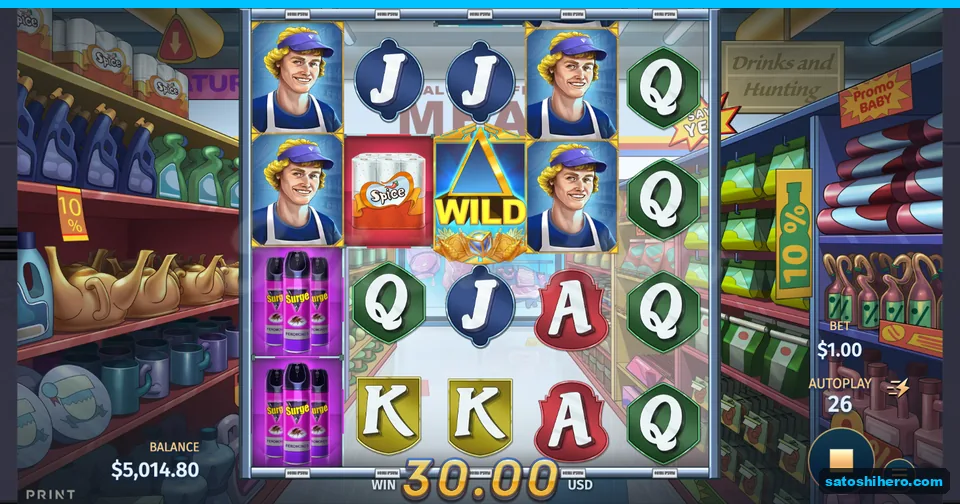 Five-reel board with $30.00 win showing