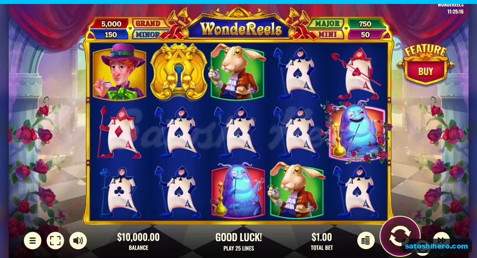 Base game settled with Wonderland characters across five reels