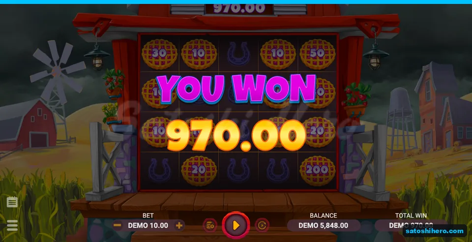 970.00 win banner shown over the completed Bonus Game grid