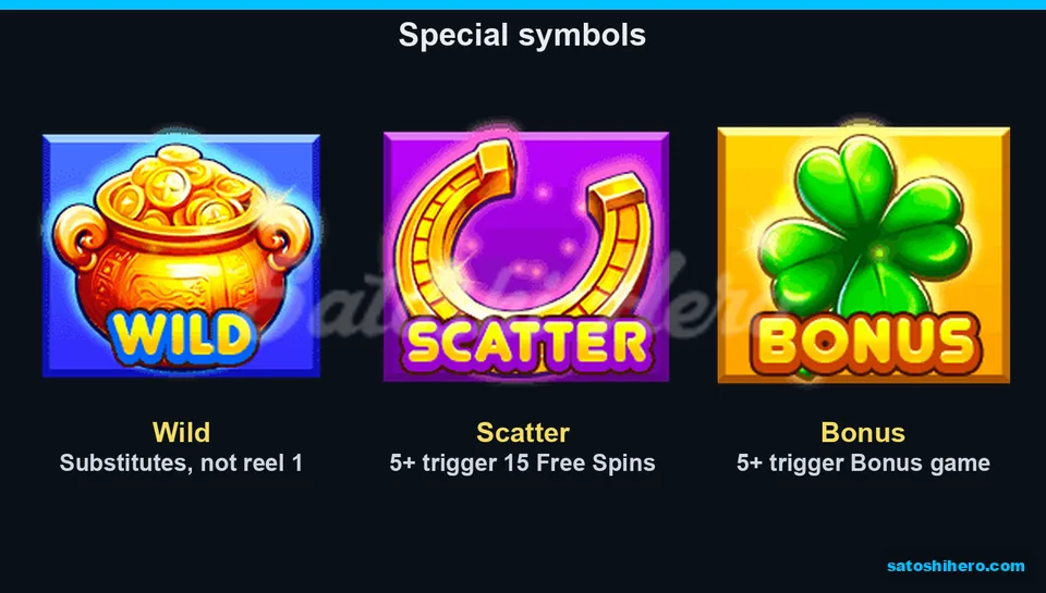 Gold pot, purple horseshoe and four-leaf clover symbols