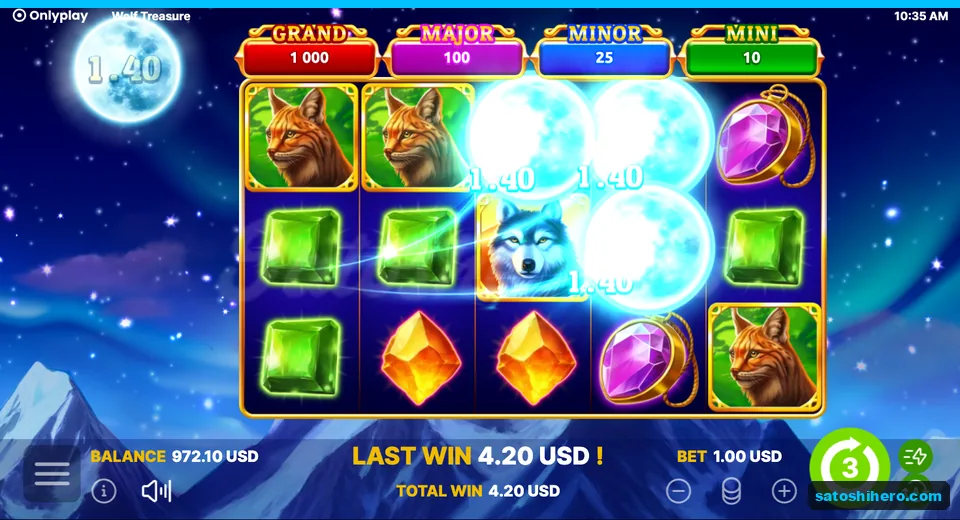Free-spins stage with three glowing Moons paying 1.40