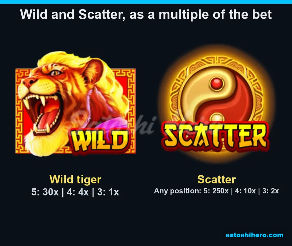 Info screen showing wild tiger and scatter pays