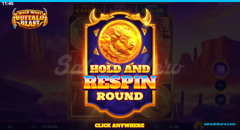 Gold buffalo coin above Hold and Respin card