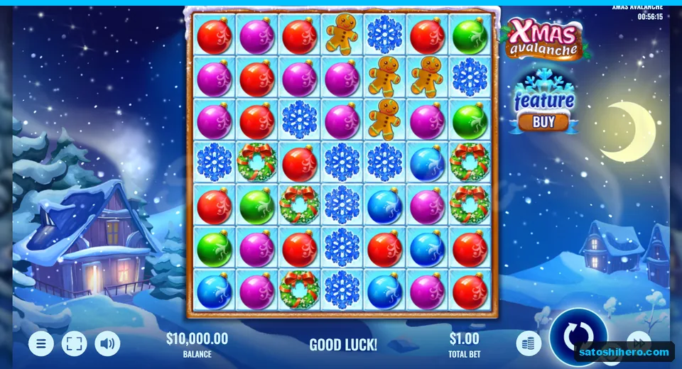 Base game settled with icy symbols before snowy cabin
