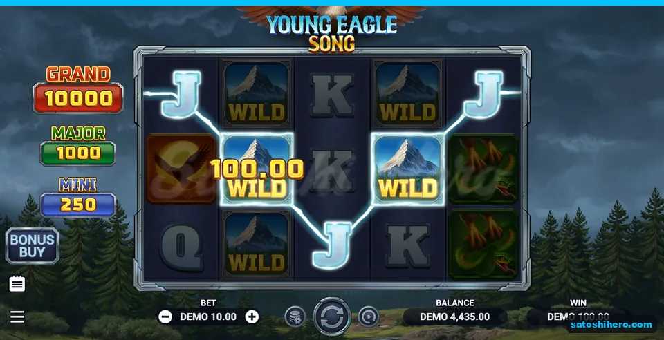 DEMO 100.00 win displayed across Wild-linked J symbols