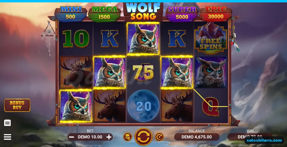 75.00 win shown with four owls