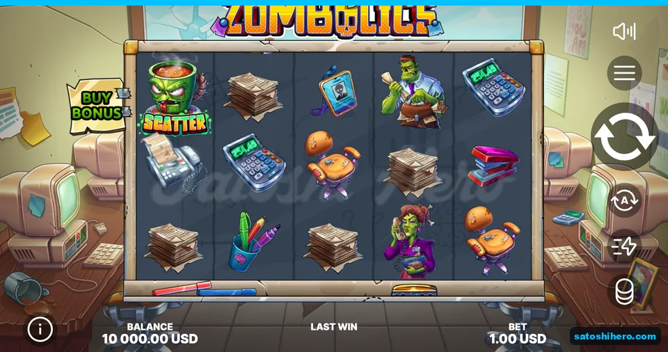 Base game settled with zombie workers and green Scatter cup