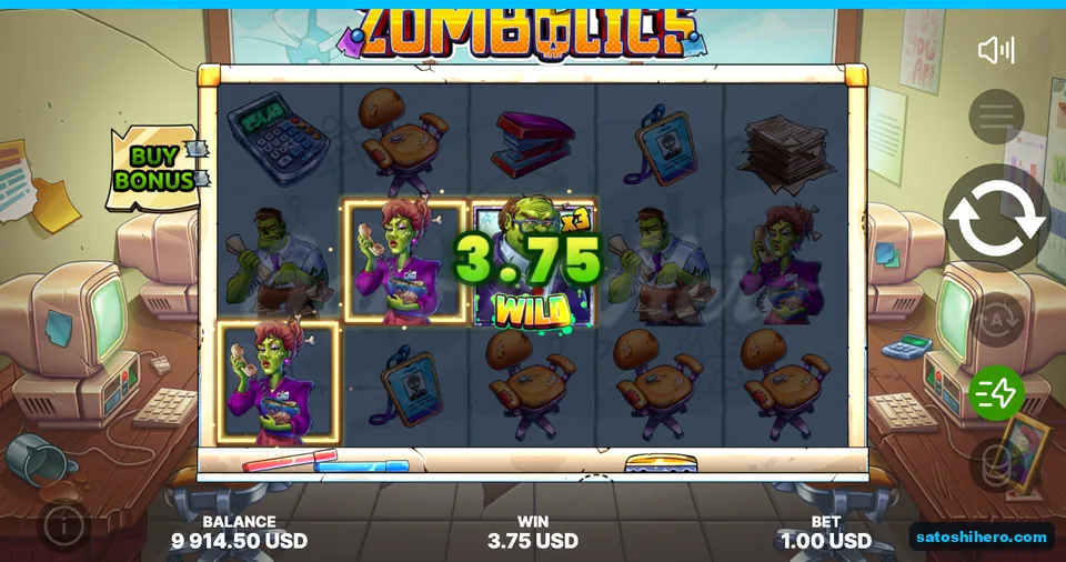 Base line win showing secretary zombies and x3 Wild